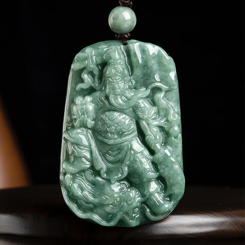 Collana con ciondolo di giada naturale Guan Gong Amuleto Ricchezza