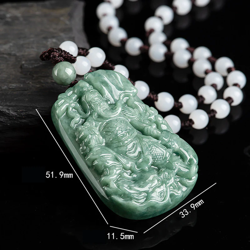 Collana con ciondolo di giada naturale Guan Gong Amuleto Ricchezza - Image 10