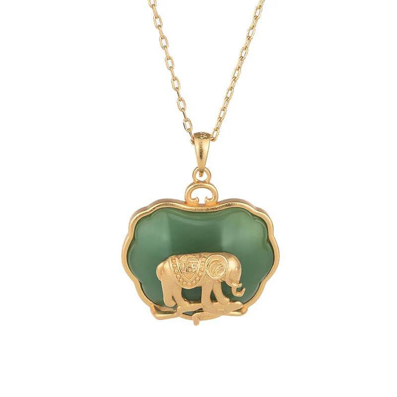 Collana con ciondolo di guarigione di elefante in giada naturale Buddha Stones - Image 3