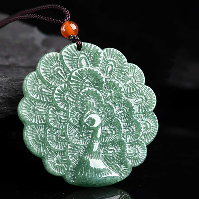 Collana con ciondolo di pavone in giada naturale e fortuna e prosperità - Image 2