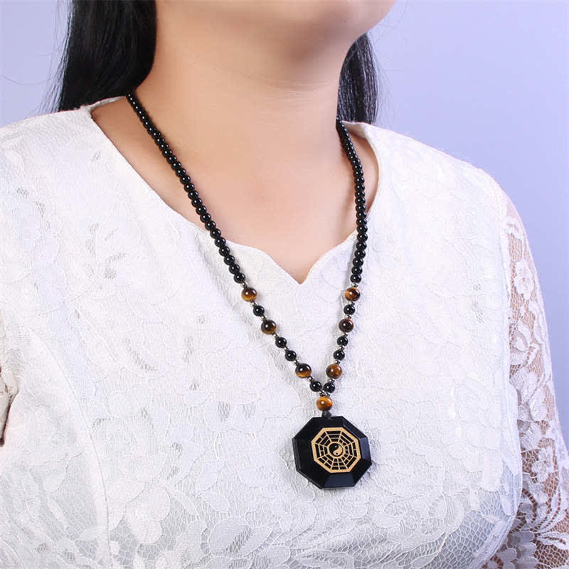 Collana con ciondolo di perline di purificazione in ossidiana nera Bagua Yin Yang - Image 4