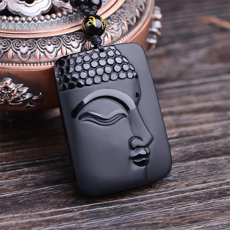 Collana con ciondolo di preghiera e purificazione della fortuna del Buddha Stones Natural Black Obsidian - Image 8
