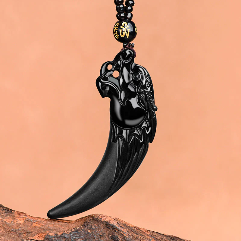 Collana con ciondolo di protezione con motivo a dente di drago dello zodiaco cinese in giada nera naturale Buddha Stones