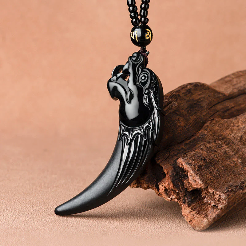 Collana con ciondolo di protezione con motivo a dente di drago dello zodiaco cinese in giada nera naturale Buddha Stones - Image 2