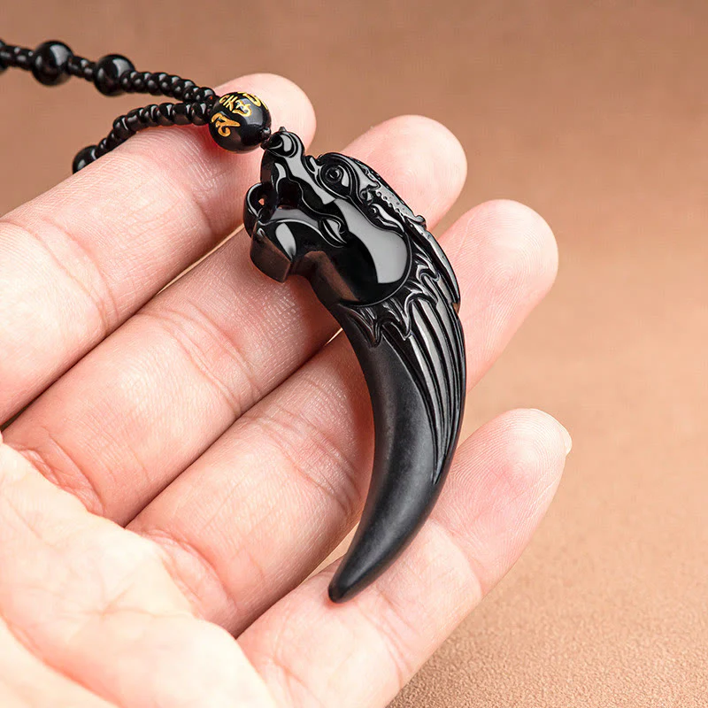 Collana con ciondolo di protezione con motivo a dente di drago dello zodiaco cinese in giada nera naturale Buddha Stones - Image 4