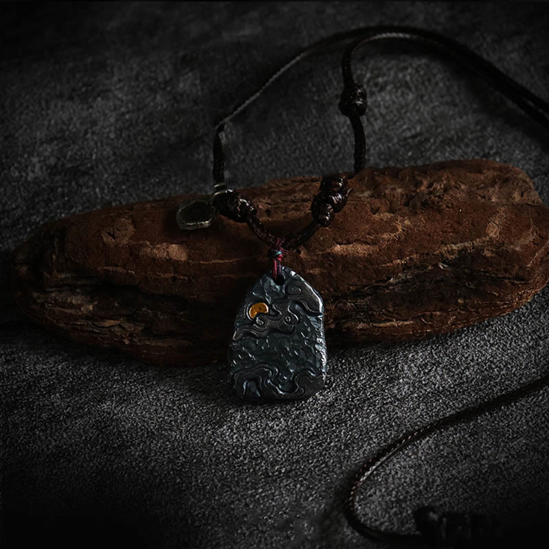 Collana con ciondolo di protezione con nuvole di buon auspicio in argento sterling 999 e oro 24k, Buddha Stones - Image 3