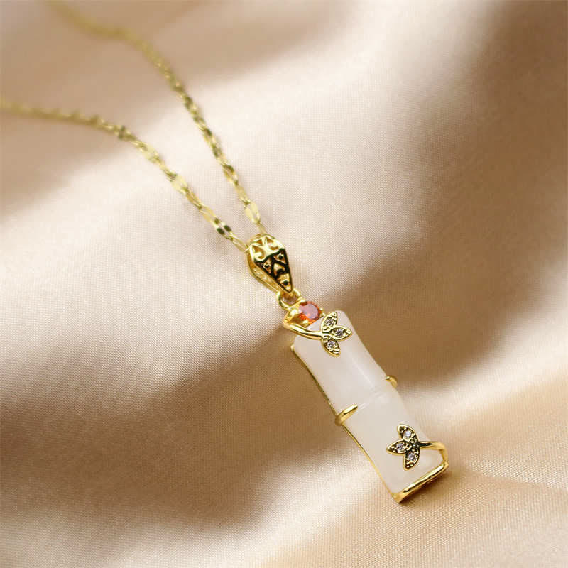 Collana con ciondolo di protezione dalla fortuna in bambù, giada bianca e giada ciano Buddha Stones - Image 10