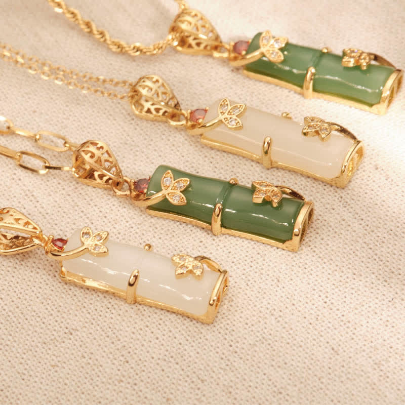 Collana con ciondolo di protezione dalla fortuna in bambù, giada bianca e giada ciano Buddha Stones - Image 4
