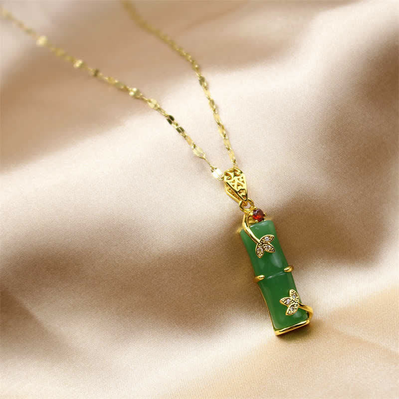 Collana con ciondolo di protezione dalla fortuna in bambù, giada bianca e giada ciano Buddha Stones - Image 6