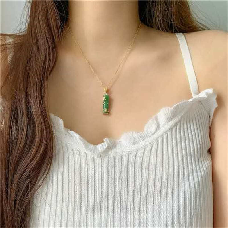 Collana con ciondolo di protezione dalla fortuna in bambù, giada bianca e giada ciano Buddha Stones - Image 7
