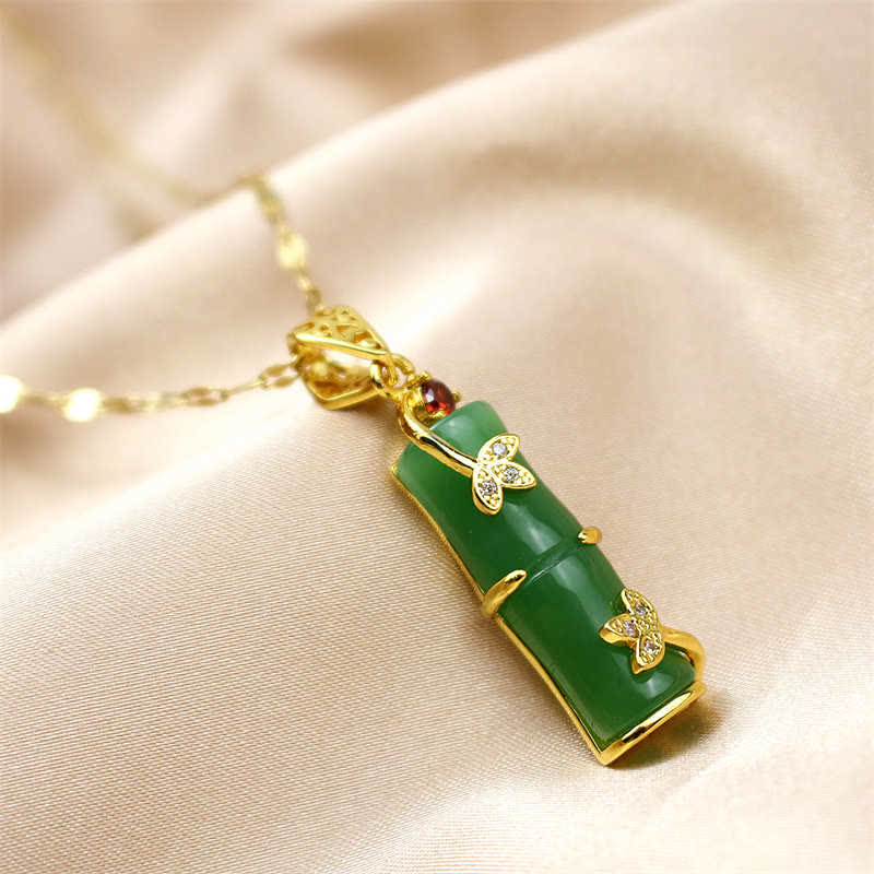 Collana con ciondolo di protezione dalla fortuna in bambù, giada bianca e giada ciano Buddha Stones - Image 8