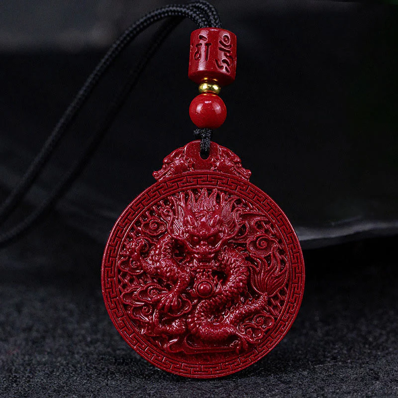 Collana con ciondolo di protezione del drago in cinabro naturale dell'anno del drago di Buddha Stones