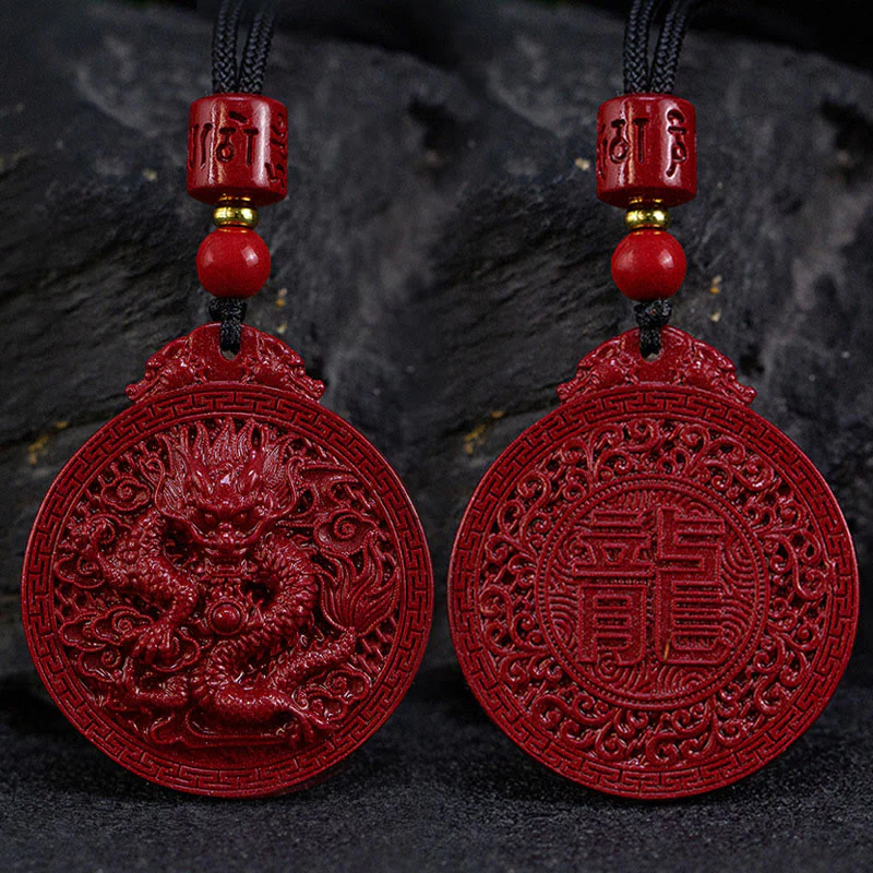 Collana con ciondolo di protezione del drago in cinabro naturale dell'anno del drago di Buddha Stones - Image 2