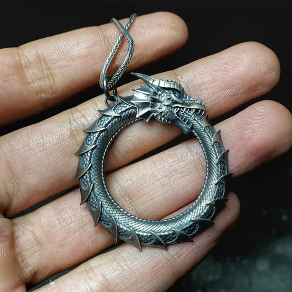 Collana con ciondolo di protezione del serpente drago in stagno puro Buddha Stones - Image 3