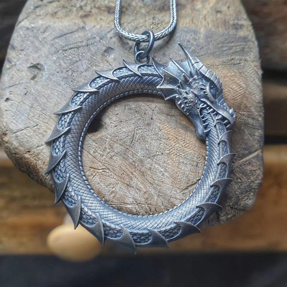 Collana con ciondolo di protezione del serpente drago in stagno puro Buddha Stones - Image 4