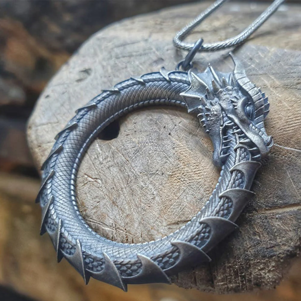 Collana con ciondolo di protezione del serpente drago in stagno puro Buddha Stones - Image 5