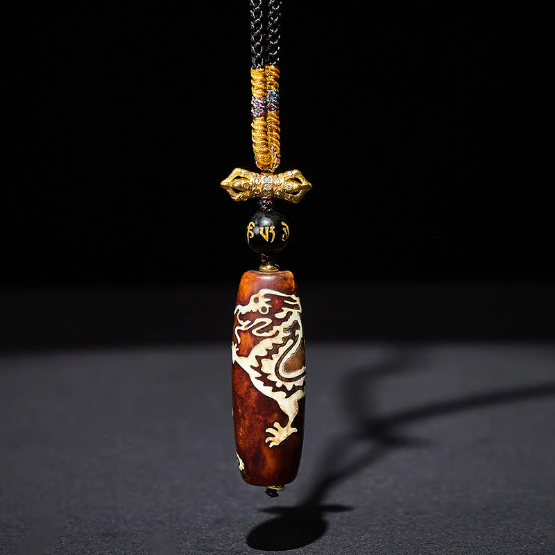 Collana con ciondolo di protezione Dzi a nove occhi con motivo a drago in agata tibetana Buddha Stones - Image 2