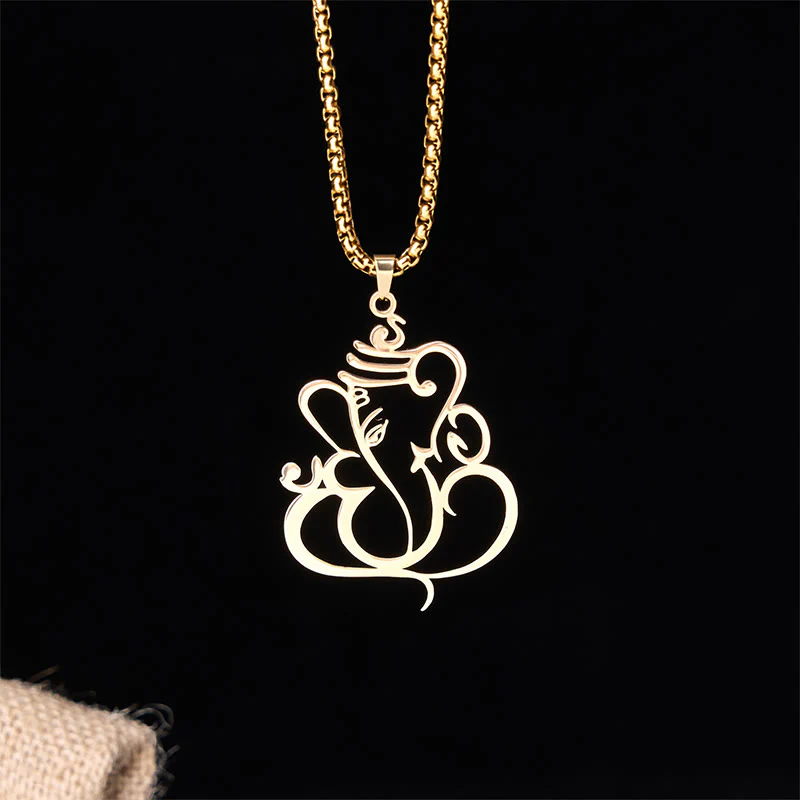 Collana con ciondolo di protezione in acciaio inossidabile Buddha Stones e elefante Ganesh