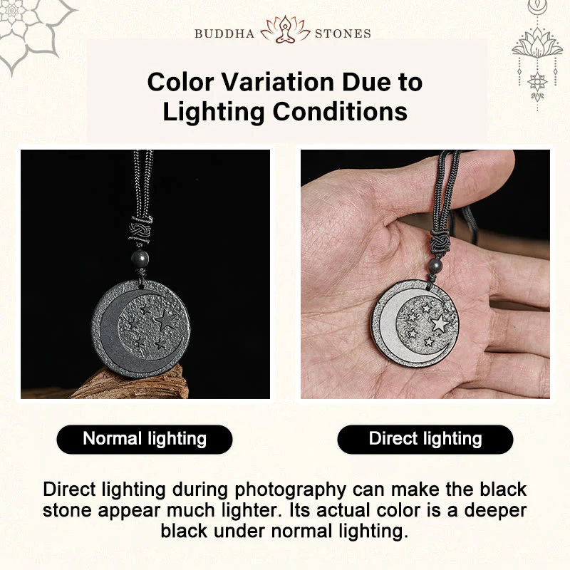 Collana con ciondolo di protezione in pietra di shungite autentica con design rotondo a forma di stella di luna Buddha Stones - Image 5