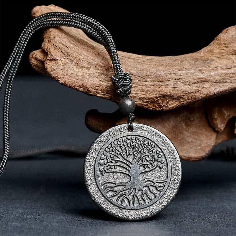 Collana con ciondolo di protezione in pietra di shungite autentica con motivo intagliato dell'albero della vita Buddha Stones - Image 4