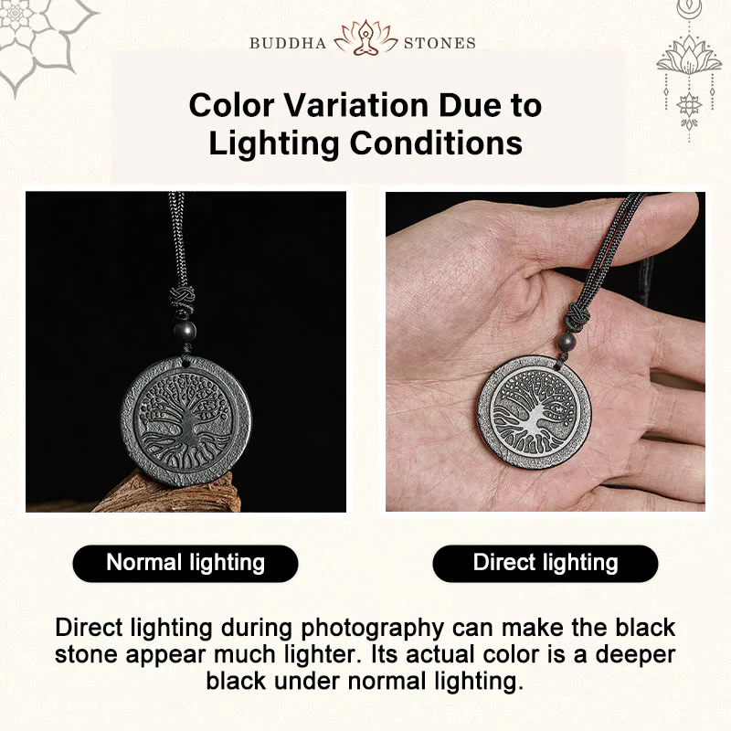 Collana con ciondolo di protezione in pietra di shungite autentica con motivo intagliato dell'albero della vita Buddha Stones - Image 5