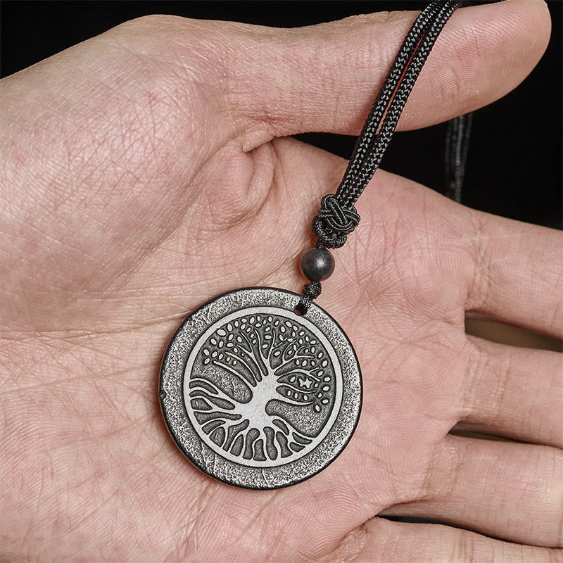 Collana con ciondolo di protezione in pietra di shungite autentica con motivo intagliato dell'albero della vita Buddha Stones - Image 8