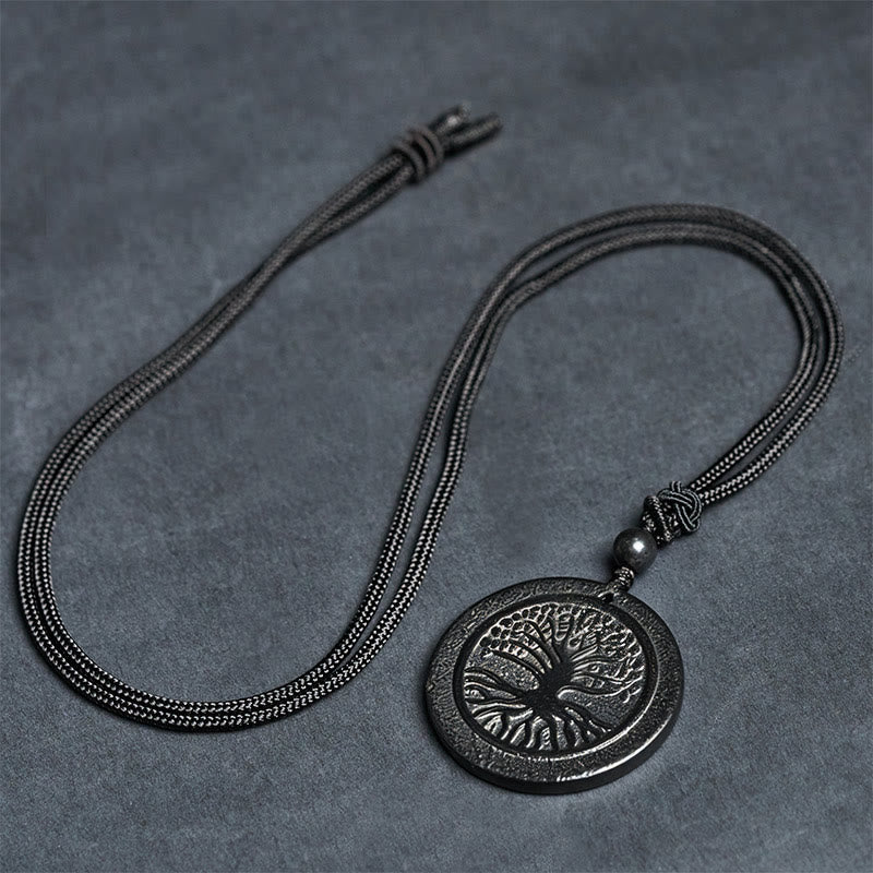 Collana con ciondolo di protezione in pietra di shungite autentica con motivo intagliato dell'albero della vita Buddha Stones - Image 9