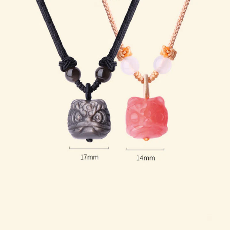 Collana con ciondolo di protezione leone danzante in agata rossa e ossidiana lucida in argento naturale Buddha Stones - Image 11