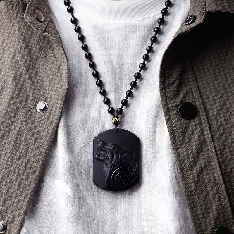 Collana con ciondolo di purificazione del lupo in pietra di ossidiana nera Buddha Stones - Image 5