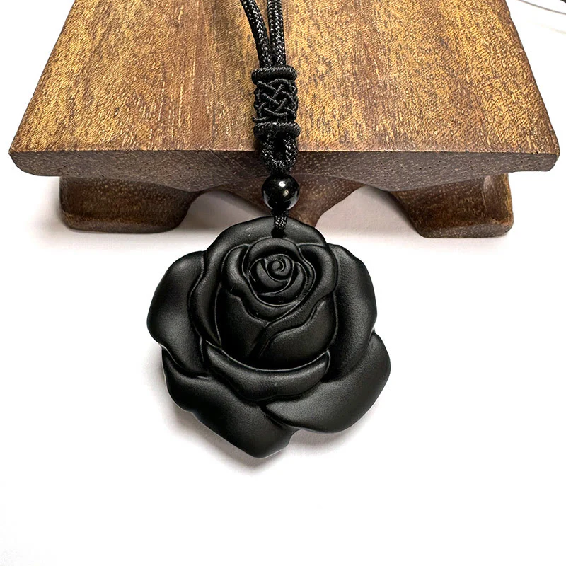 Collana con ciondolo di purificazione di rosa nera con corda di ossidiana nera Buddha Stones - Image 13