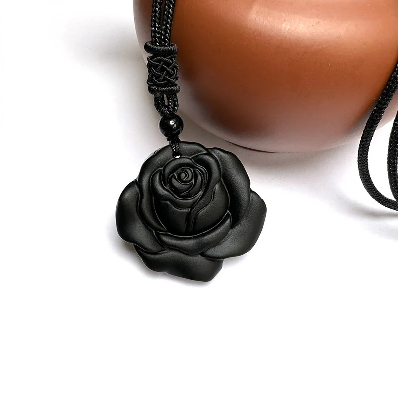 Collana con ciondolo di purificazione di rosa nera con corda di ossidiana nera Buddha Stones - Image 15