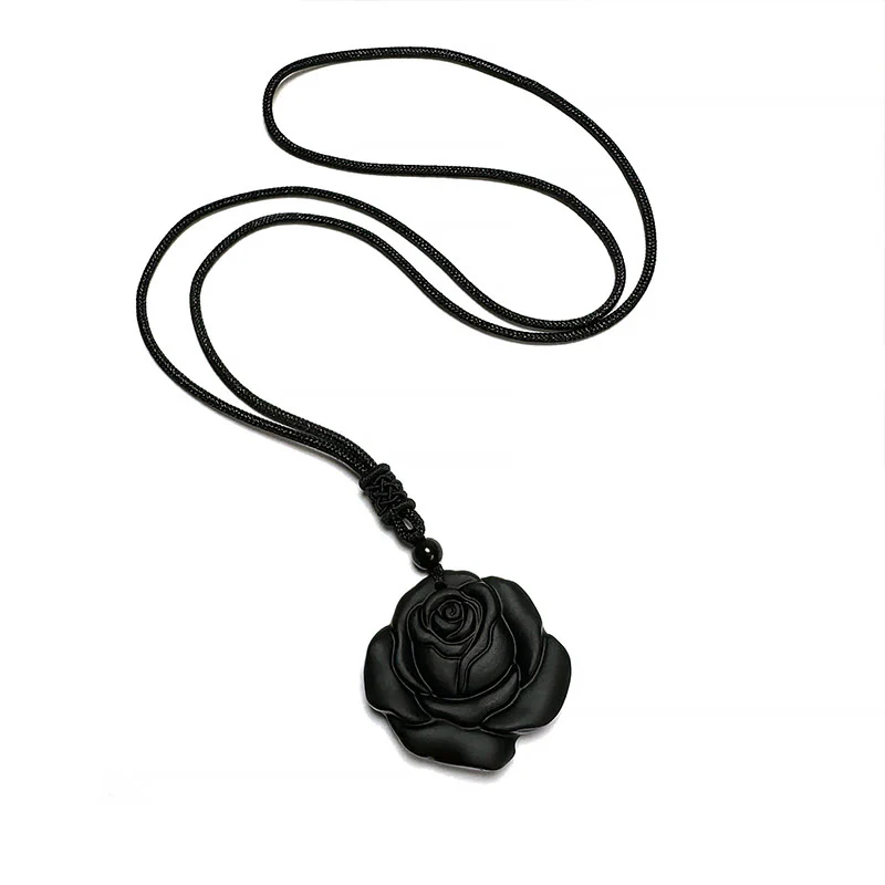 Collana con ciondolo di purificazione di rosa nera con corda di ossidiana nera Buddha Stones - Image 17