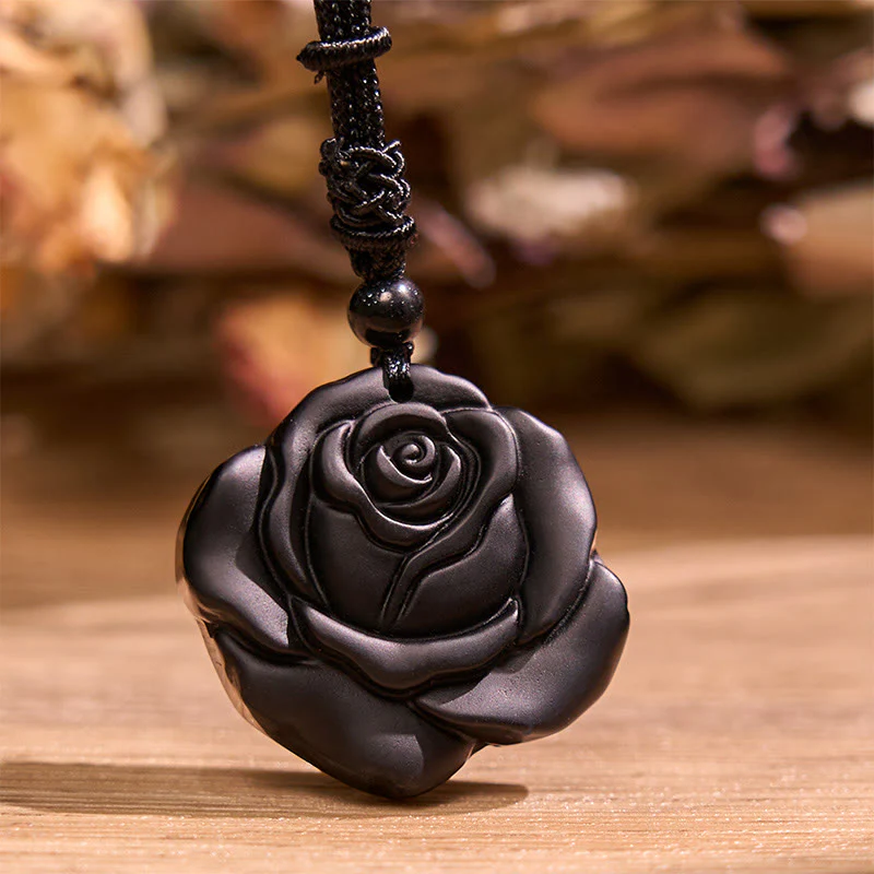 Collana con ciondolo di purificazione di rosa nera con corda di ossidiana nera Buddha Stones - Image 2
