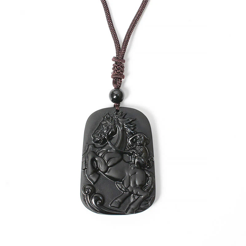 Collana con ciondolo di purificazione in ossidiana nera con design a forma di scimmia dell'anno del cavallo Buddha Stones - Image 7