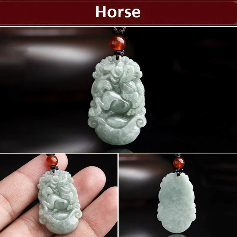 Collana con ciondolo di successo con 12 simboli dello zodiaco cinese in giada naturale Buddha Stones - Image 13