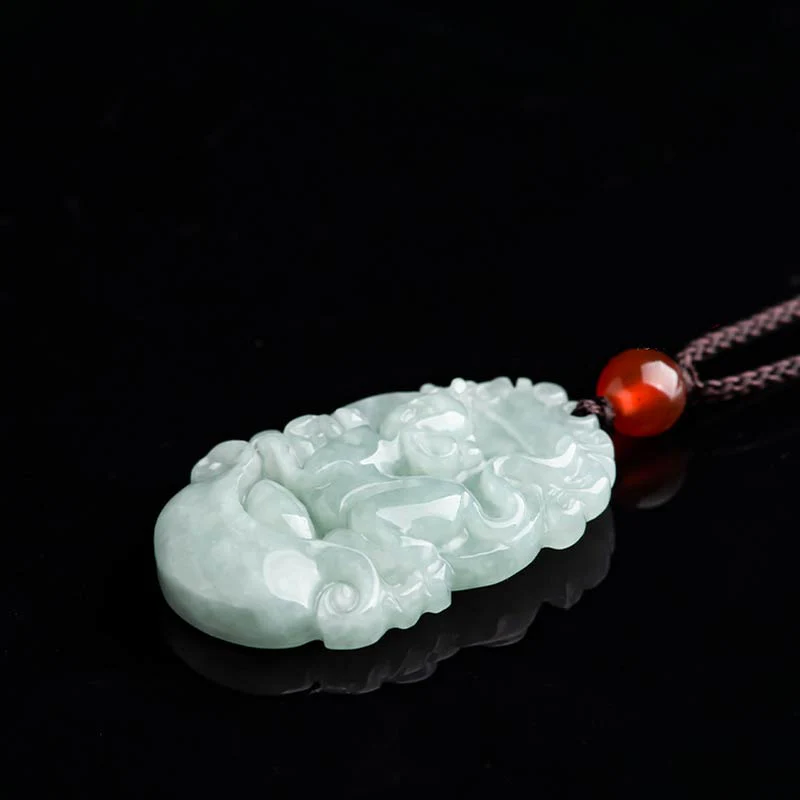 Collana con ciondolo di successo con 12 simboli dello zodiaco cinese in giada naturale Buddha Stones - Image 3