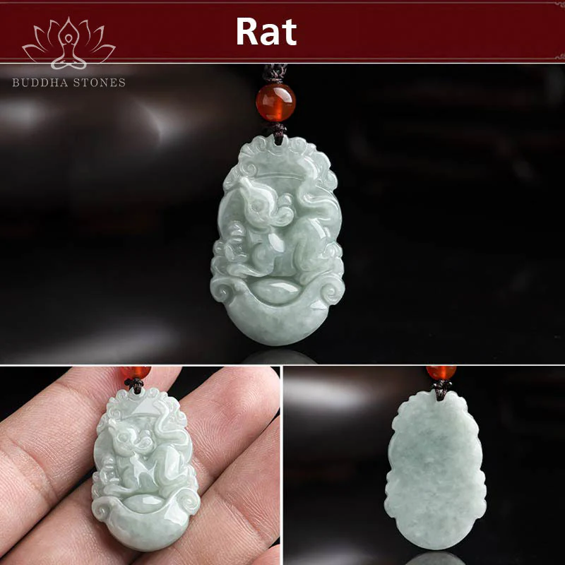 Collana con ciondolo di successo con 12 simboli dello zodiaco cinese in giada naturale Buddha Stones - Image 7