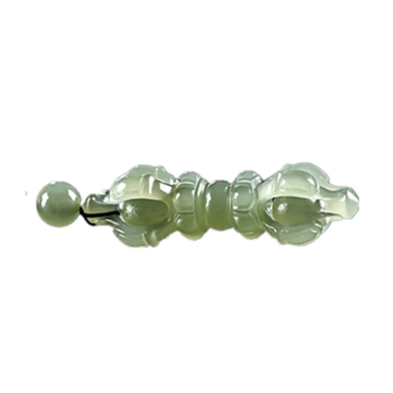 Collana con ciondolo di successo inciso Dorje Vajra in giada ciano naturale tibetana e giada bianca - Image 10