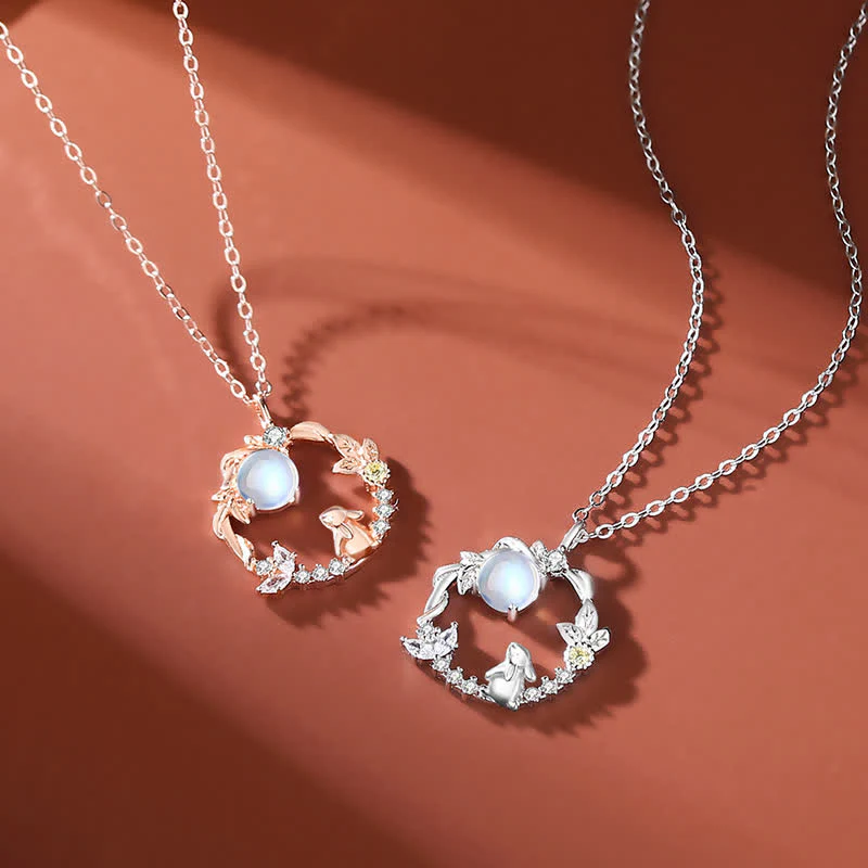 Collana con ciondolo e orecchini in argento sterling 925 con motivo a fiori di pietra lunare dell'anno del coniglio - Image 4