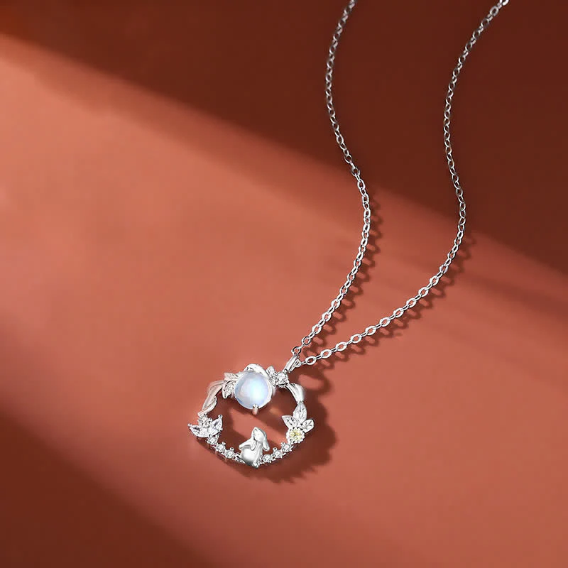 Collana con ciondolo e orecchini in argento sterling 925 con motivo a fiori di pietra lunare dell'anno del coniglio - Image 5