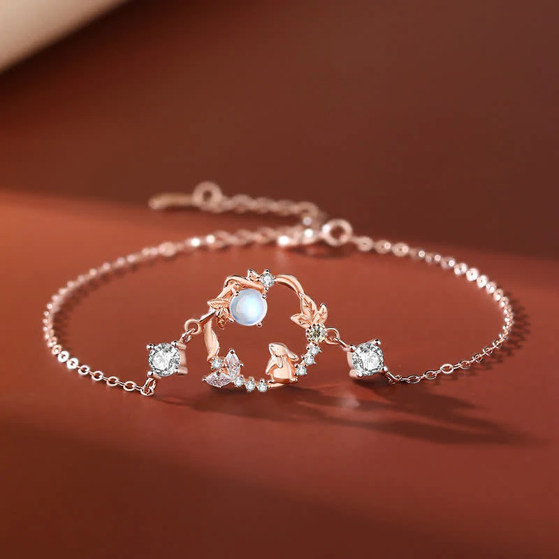Collana con ciondolo e orecchini in argento sterling 925 con motivo a fiori di pietra lunare dell'anno del coniglio - Image 6