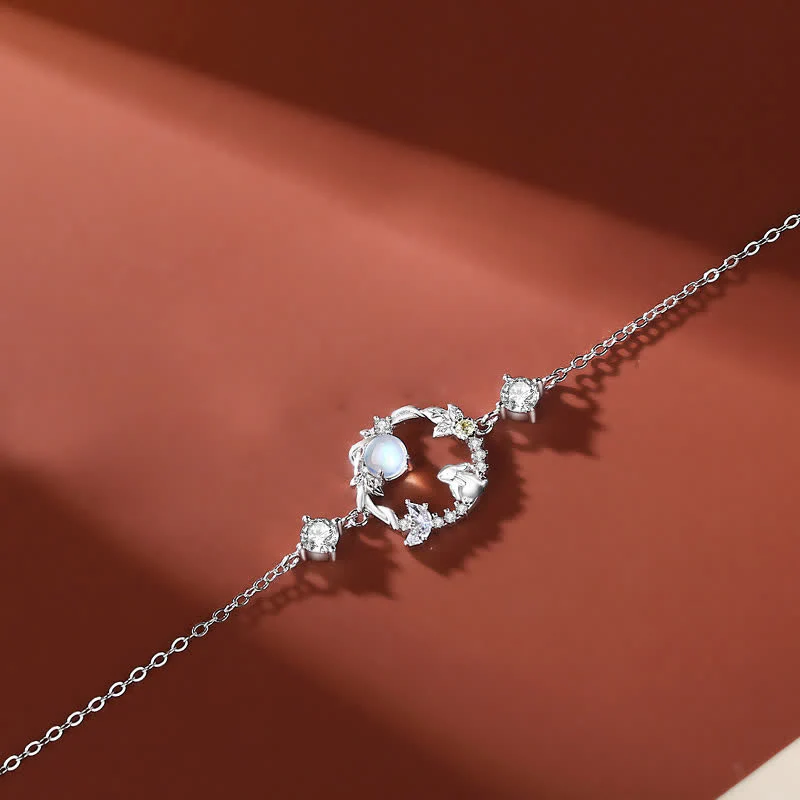 Collana con ciondolo e orecchini in argento sterling 925 con motivo a fiori di pietra lunare dell'anno del coniglio - Image 7