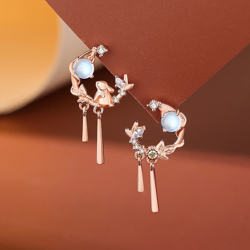 Collana con ciondolo e orecchini in argento sterling 925 con motivo a fiori di pietra lunare dell'anno del coniglio - Image 8