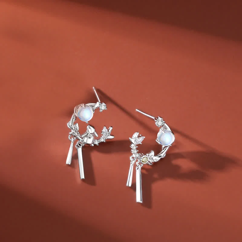 Collana con ciondolo e orecchini in argento sterling 925 con motivo a fiori di pietra lunare dell'anno del coniglio - Image 9