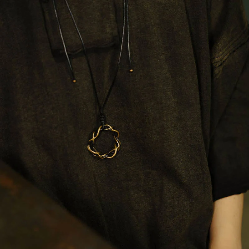 Collana con ciondolo fatto a mano in ottone e rame vintage con pietre Buddha Stones portafortuna - Image 4