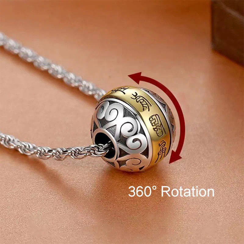 Collana con ciondolo girevole con amuleto inciso con mantra taoista a nove caratteri Buddha Stones Balance - Image 4