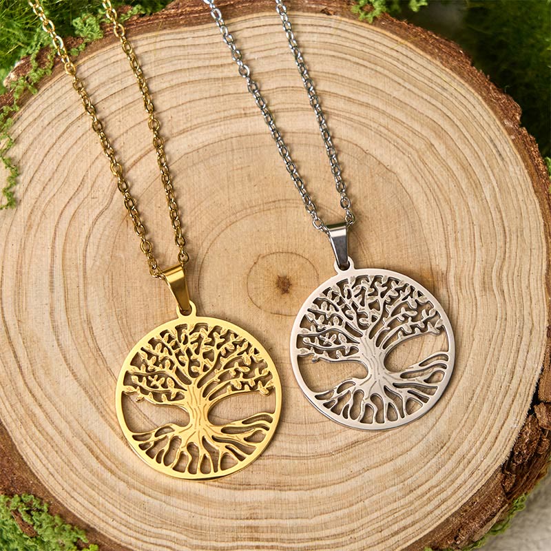 Collana con ciondolo in acciaio al titanio e Buddha Stones, l'albero della vita, per l'illuminazione - Image 11