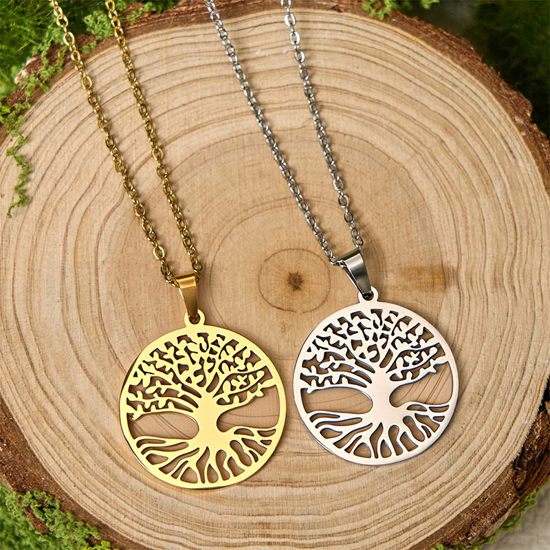 Collana con ciondolo in acciaio al titanio e Buddha Stones, l'albero della vita, per l'illuminazione - Image 12