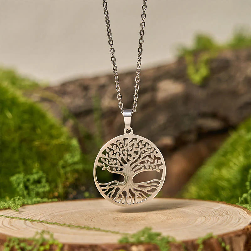 Collana con ciondolo in acciaio al titanio e Buddha Stones, l'albero della vita, per l'illuminazione - Image 7