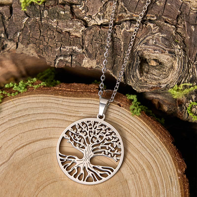 Collana con ciondolo in acciaio al titanio e Buddha Stones, l'albero della vita, per l'illuminazione - Image 8